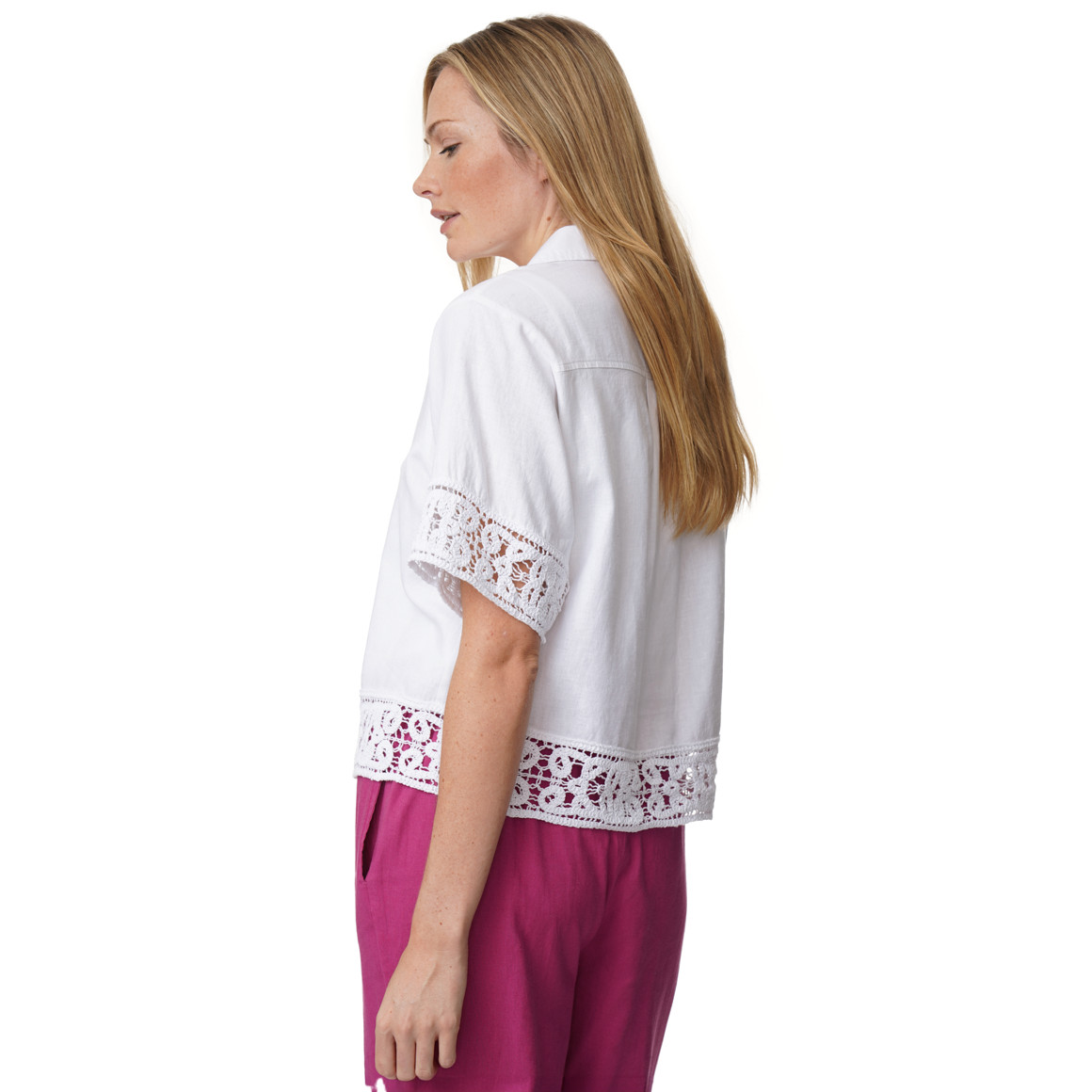 Damen Leinen-Bluse mit Spitze