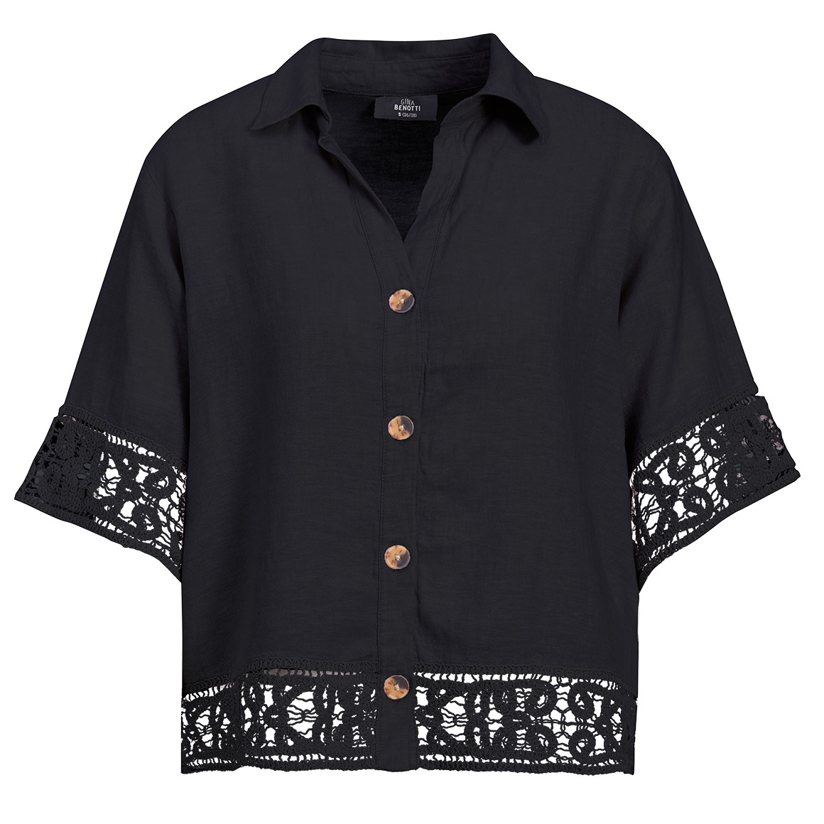 Damen Leinen-Bluse mit Spitze