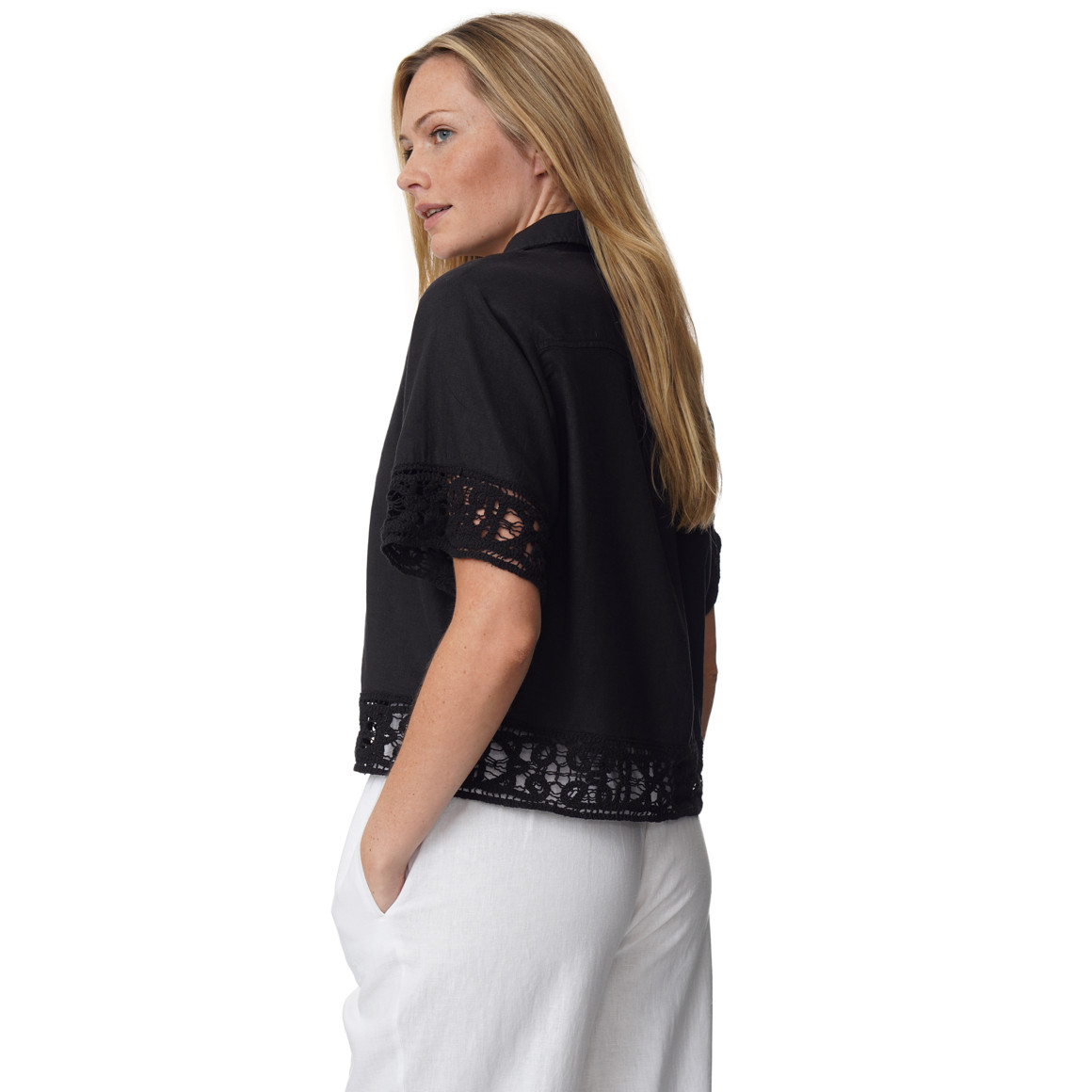 Damen Leinen-Bluse mit Spitze