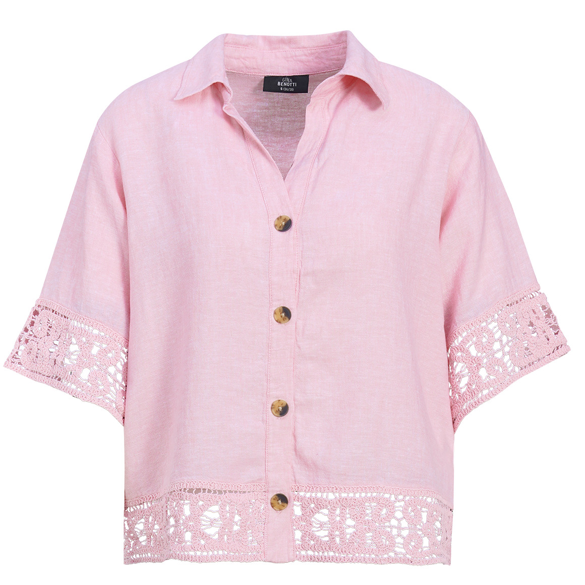 Damen Leinen-Bluse mit Spitze