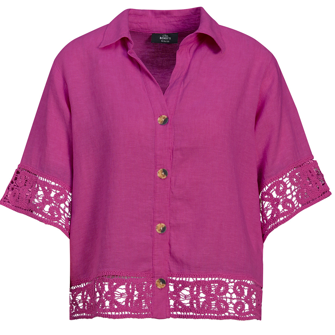 Damen Leinen-Bluse mit Spitze