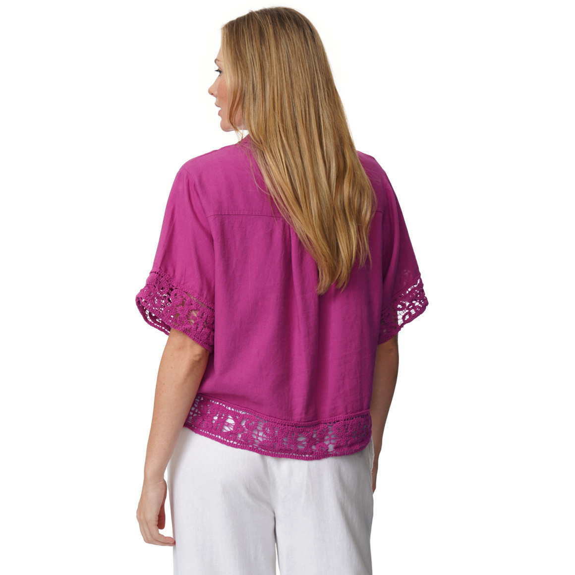 Damen Leinen-Bluse mit Spitze