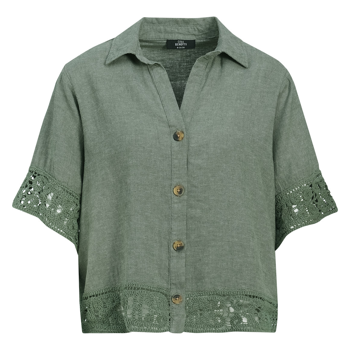 Damen Leinen-Bluse mit Spitze