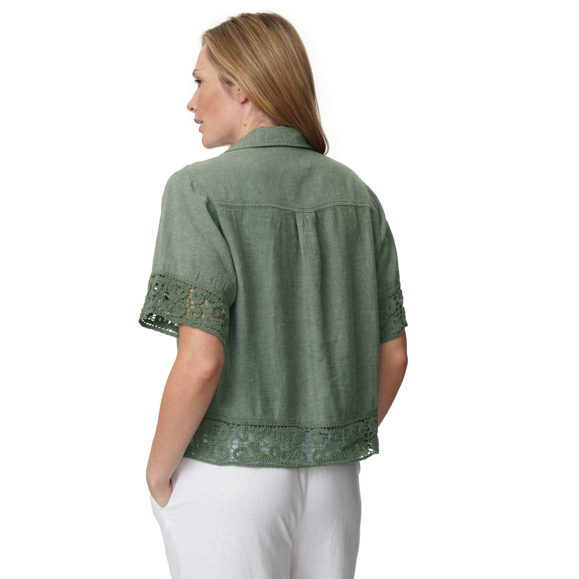 Damen Leinen-Bluse mit Spitze