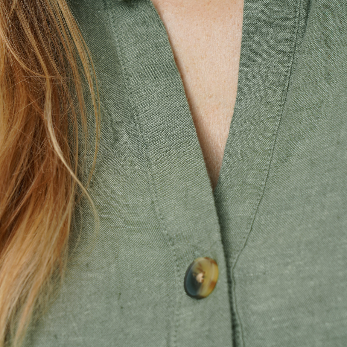 Damen Leinen-Bluse mit Spitze