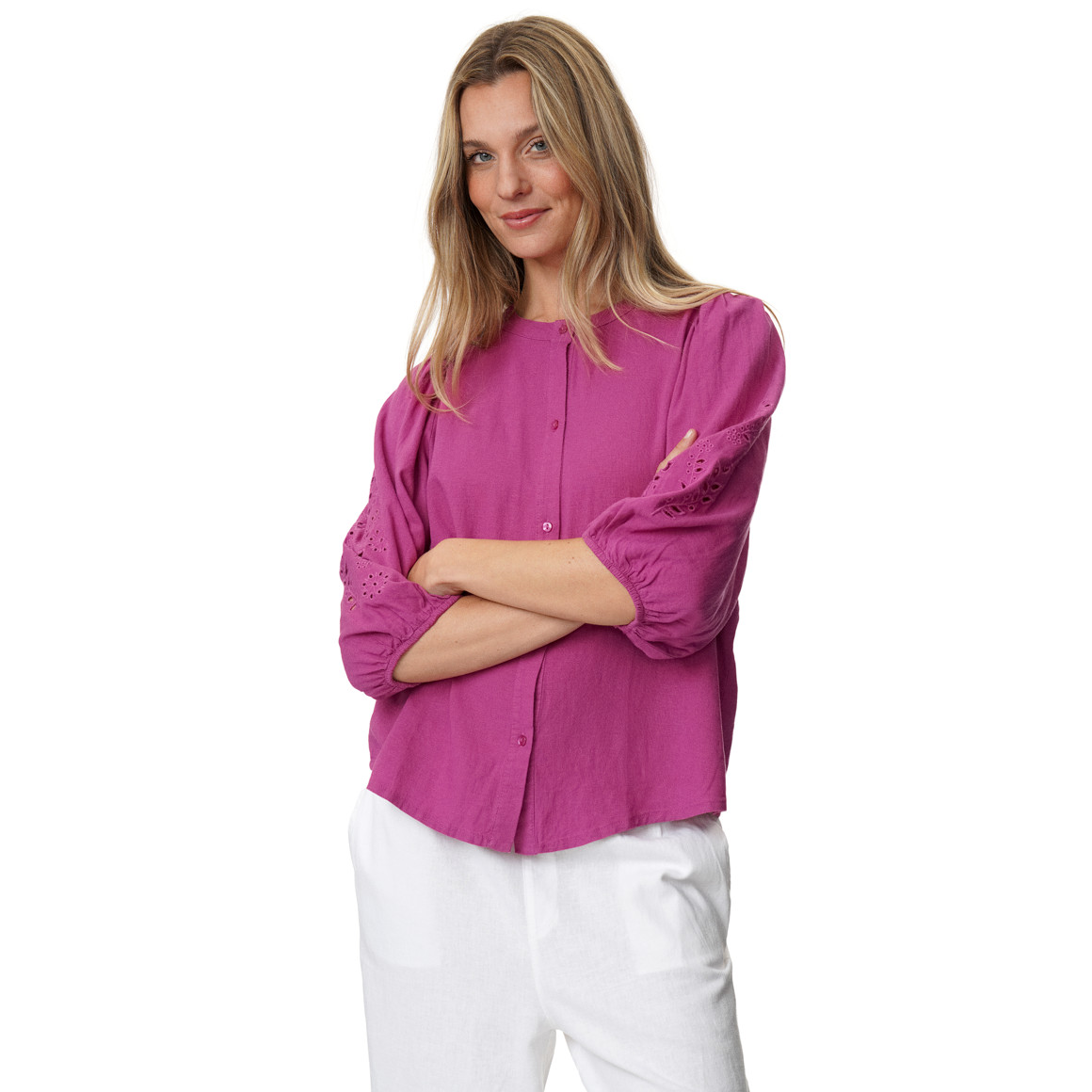 Damen Leinen-Bluse mit Spitze