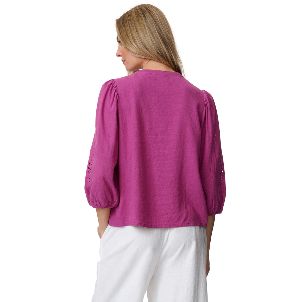 Damen Leinen-Bluse mit Spitze