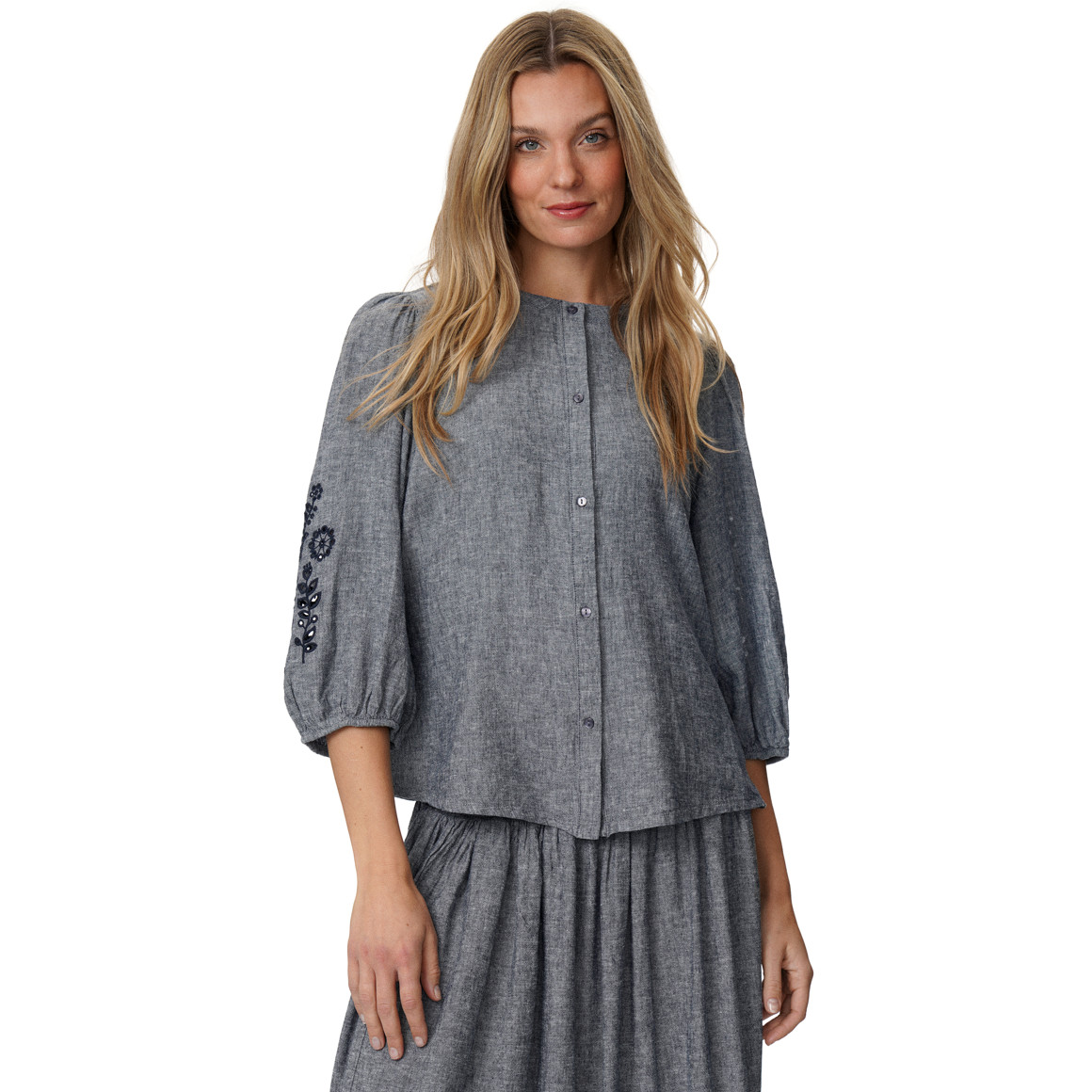 Damen Leinen-Bluse mit Spitze