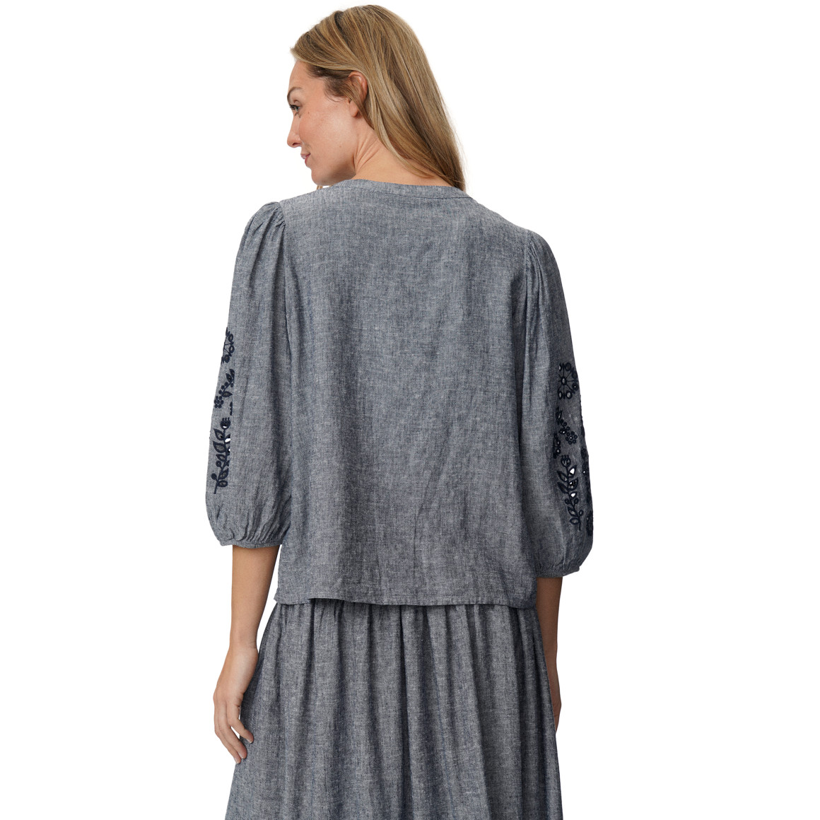Damen Leinen-Bluse mit Spitze