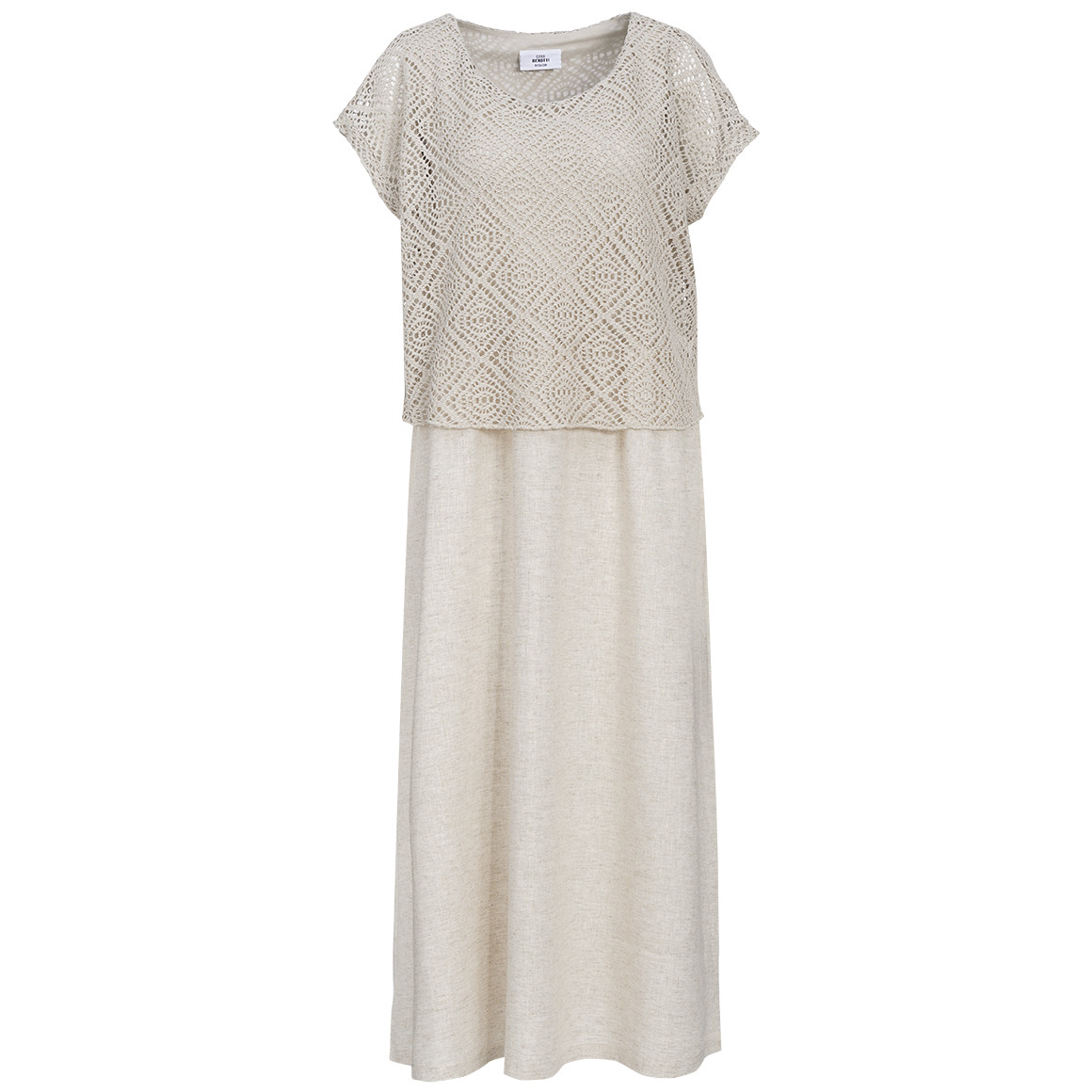Damen Leinen-Kleid mit Häkeloberteil