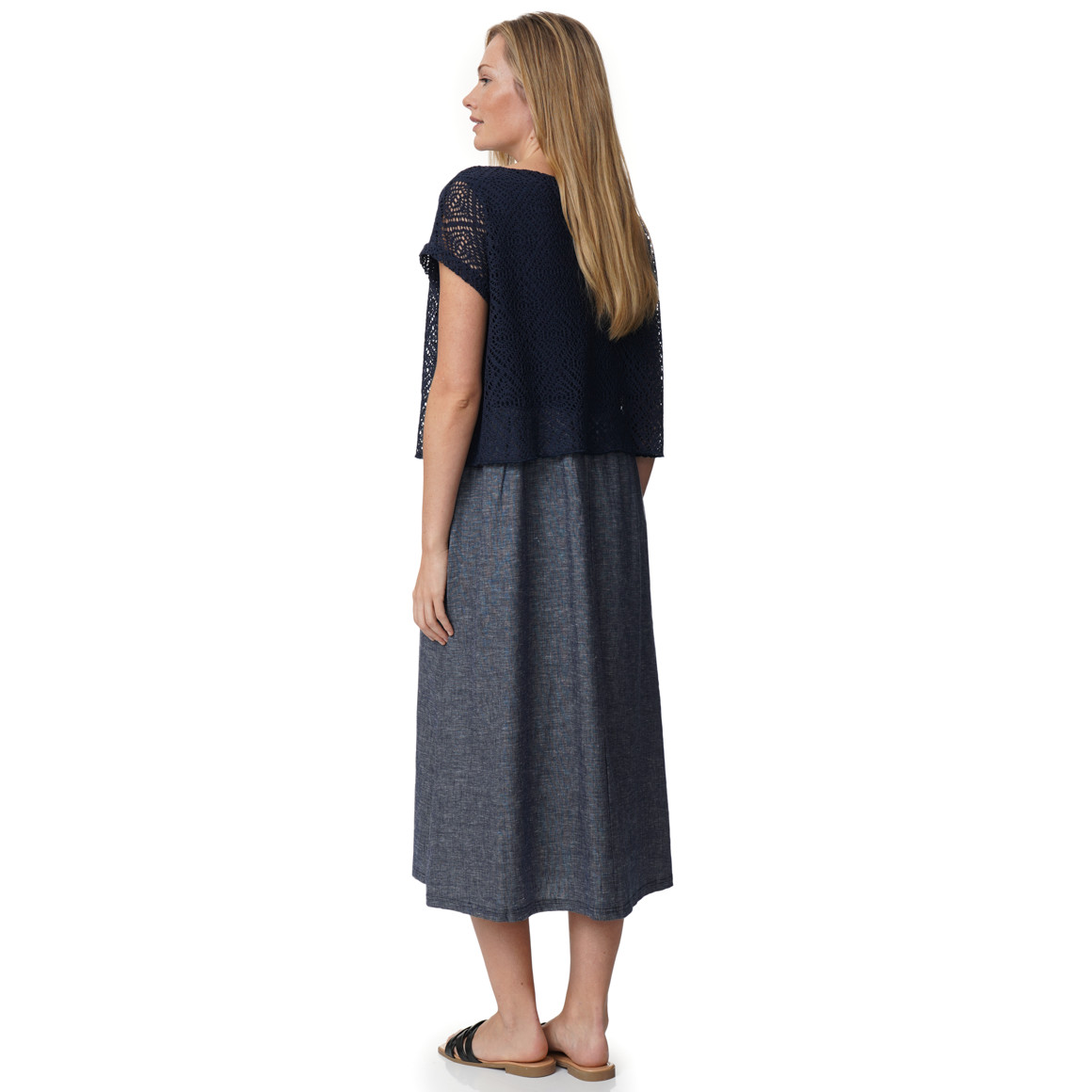 Damen Leinen-Kleid mit Häkeloberteil