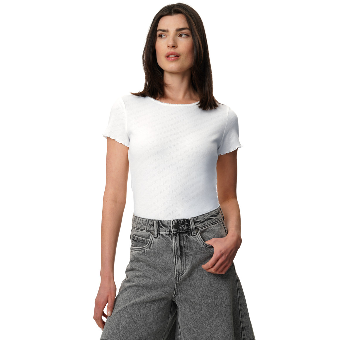 Damen T-Shirt mit Ringelsaum