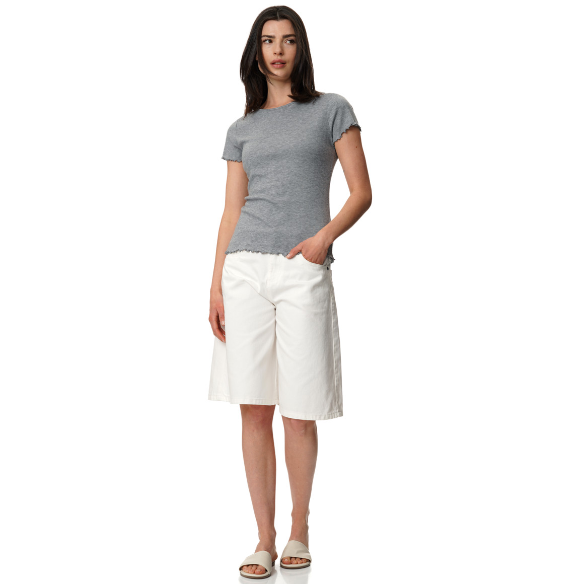 Damen T-Shirt mit Ringelsaum