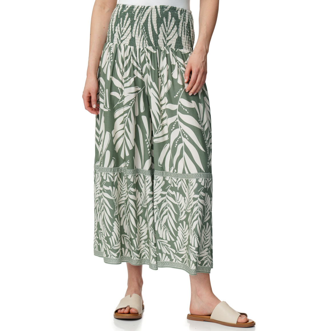 Damen Wide-Leg-Hose mit Smkokbund