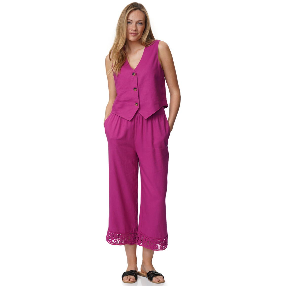 Damen Leinen-Culotte mit Elastikbund