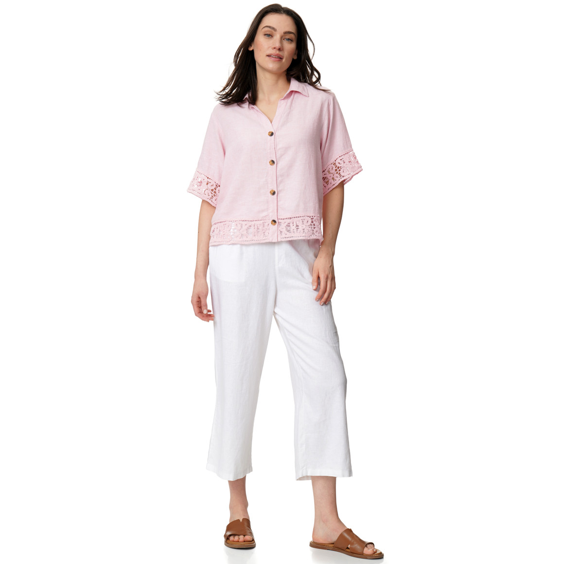 Damen Leinen-Culotte mit Elastikbund