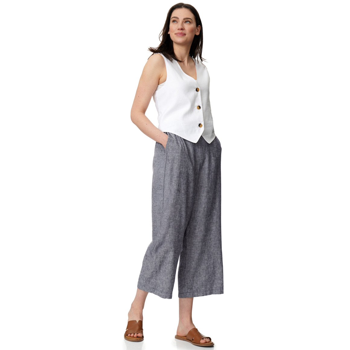 Damen Leinen-Culotte mit Elastikbund