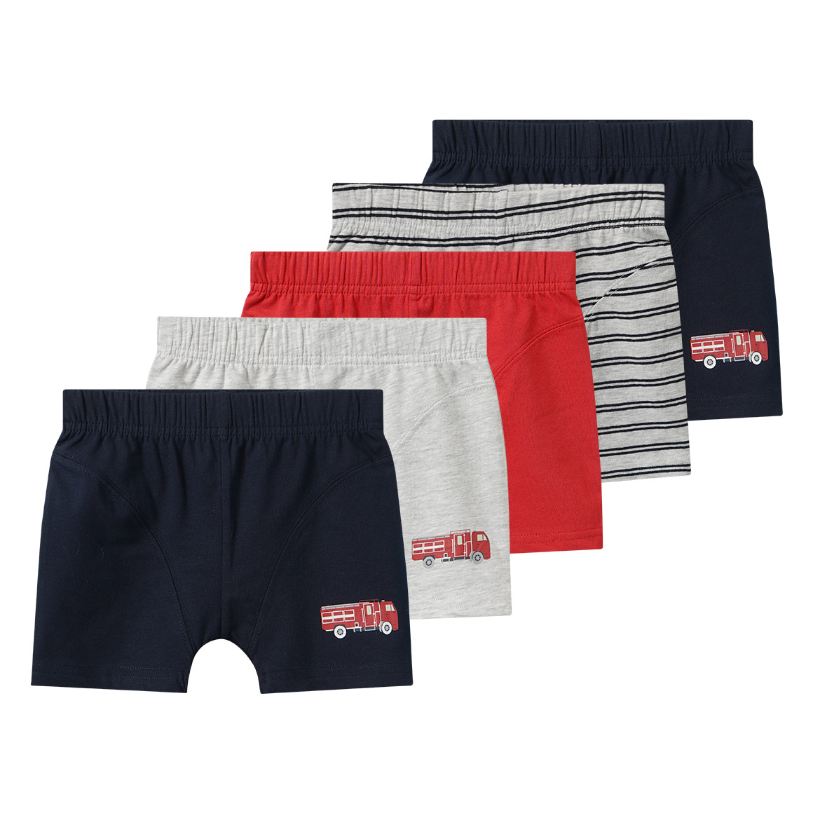 5 Jungen Boxer mit Feuerwehr-Motiven