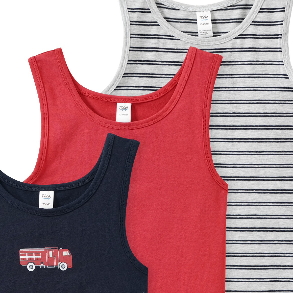 3 Jungen Unterhemden mit Feuerwehr-Motiven