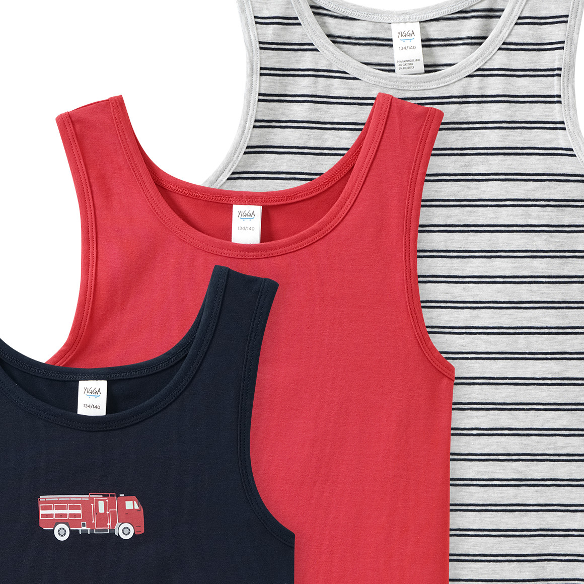 3 Jungen Unterhemden mit Feuerwehr-Motiven