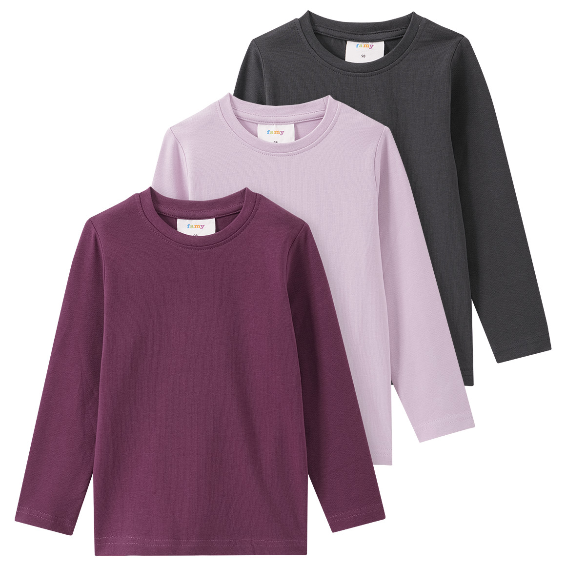 3 Mädchen Langarmshirts in Unifarben
