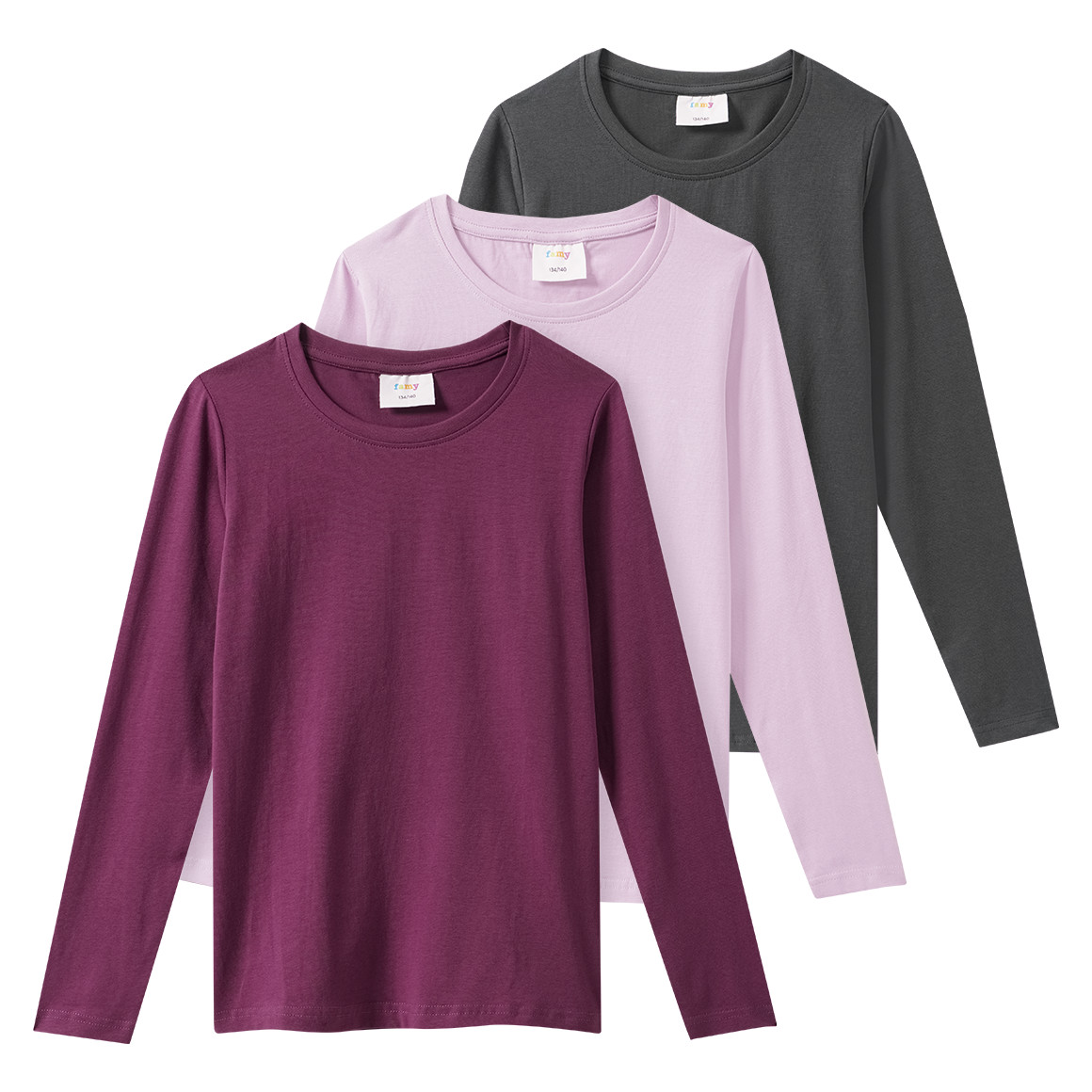 3 Mädchen Langarmshirts in Unifarben