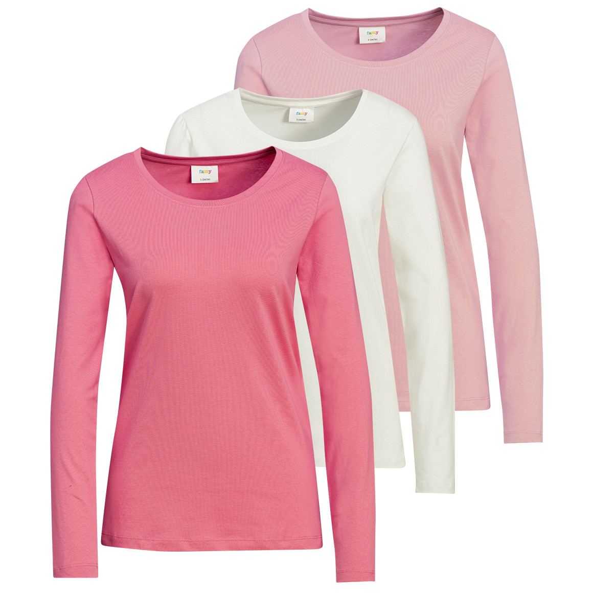 3 Damen Langarmshirts in Unifarben