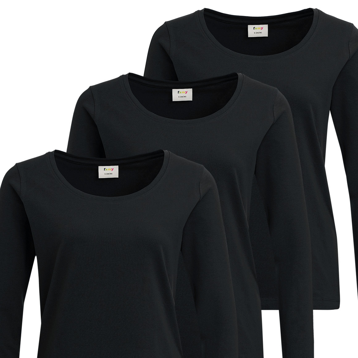3 Damen Langarmshirts im Basic-Look