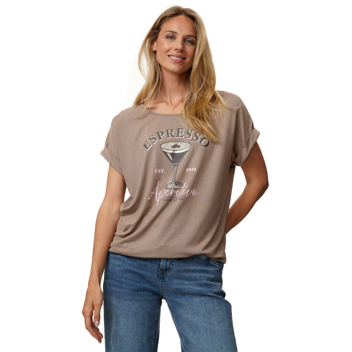 Dames-T-shirt met overslagmouwen