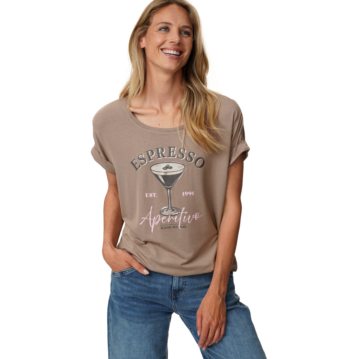 Dames-T-shirt met overslagmouwen