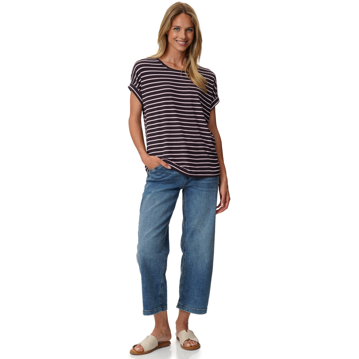 Dames-T-shirt met vaste turn-ups