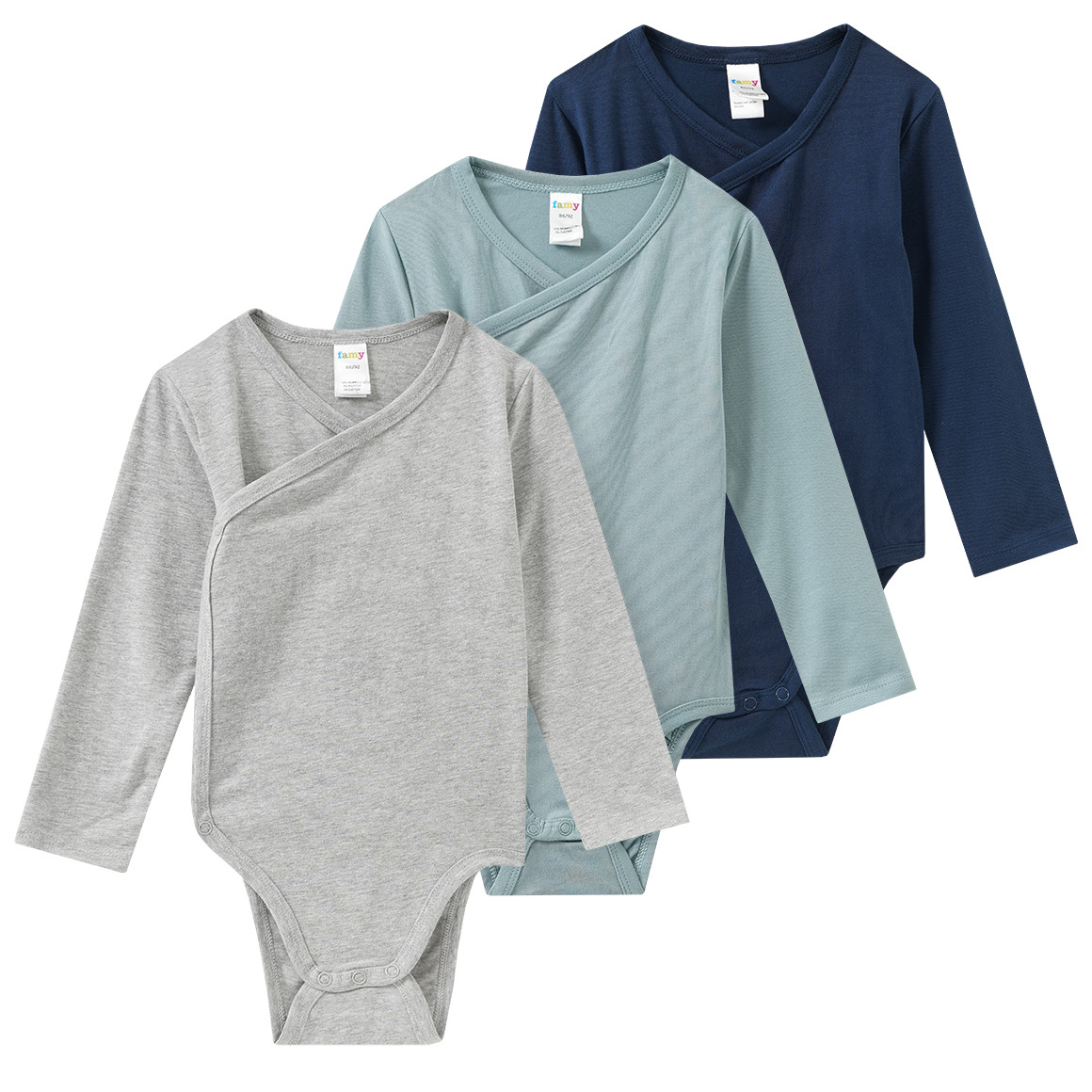 3 Baby Wickelbodys im Farb-Mix