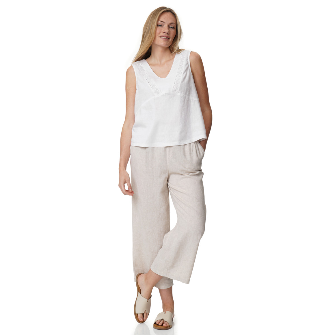 Damen Leinen-Bluse mit Häkelspitze