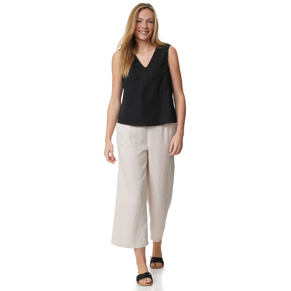 Damen Leinen-Bluse mit Häkelspitze