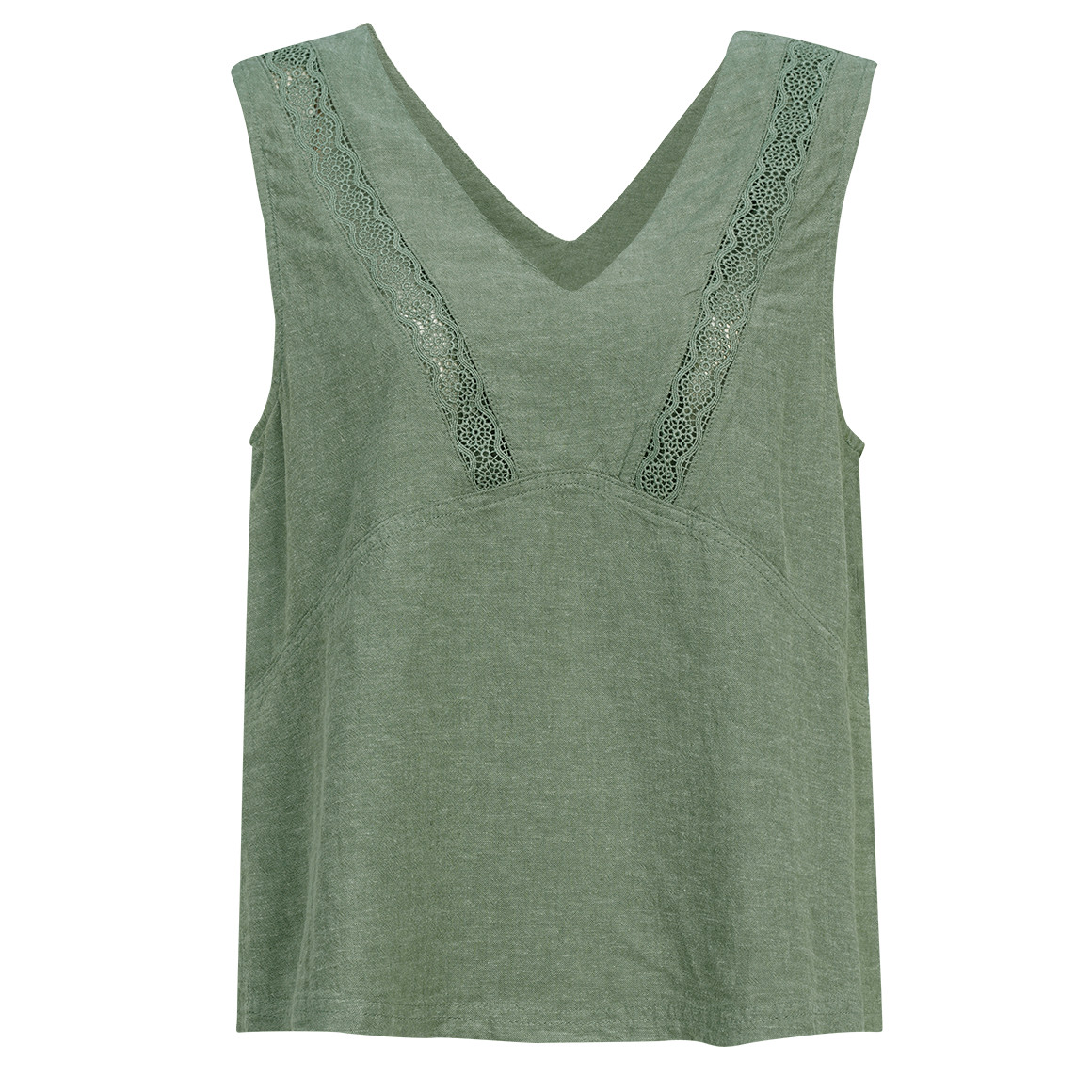 Damen Leinen-Bluse mit Häkelspitze