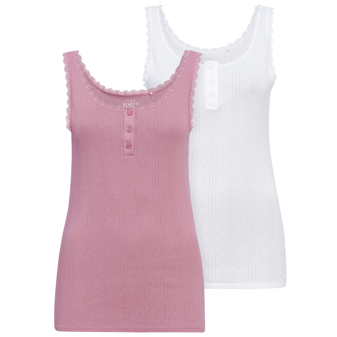 2 Damen Unterhemden mit Ajour-Muster