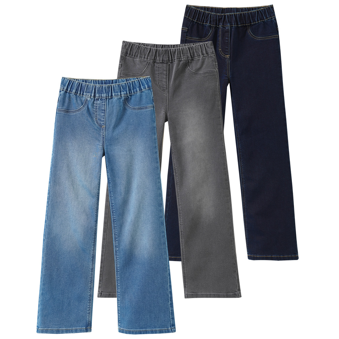 3 Mädchen Wide-Leg-Jeans mit Stretch-Bund