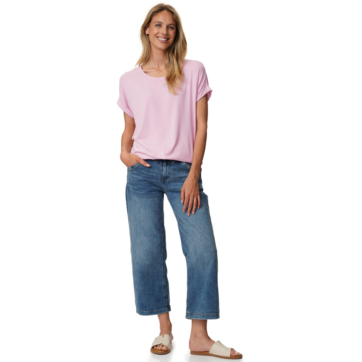 Dames-T-shirt met vaste turn-ups