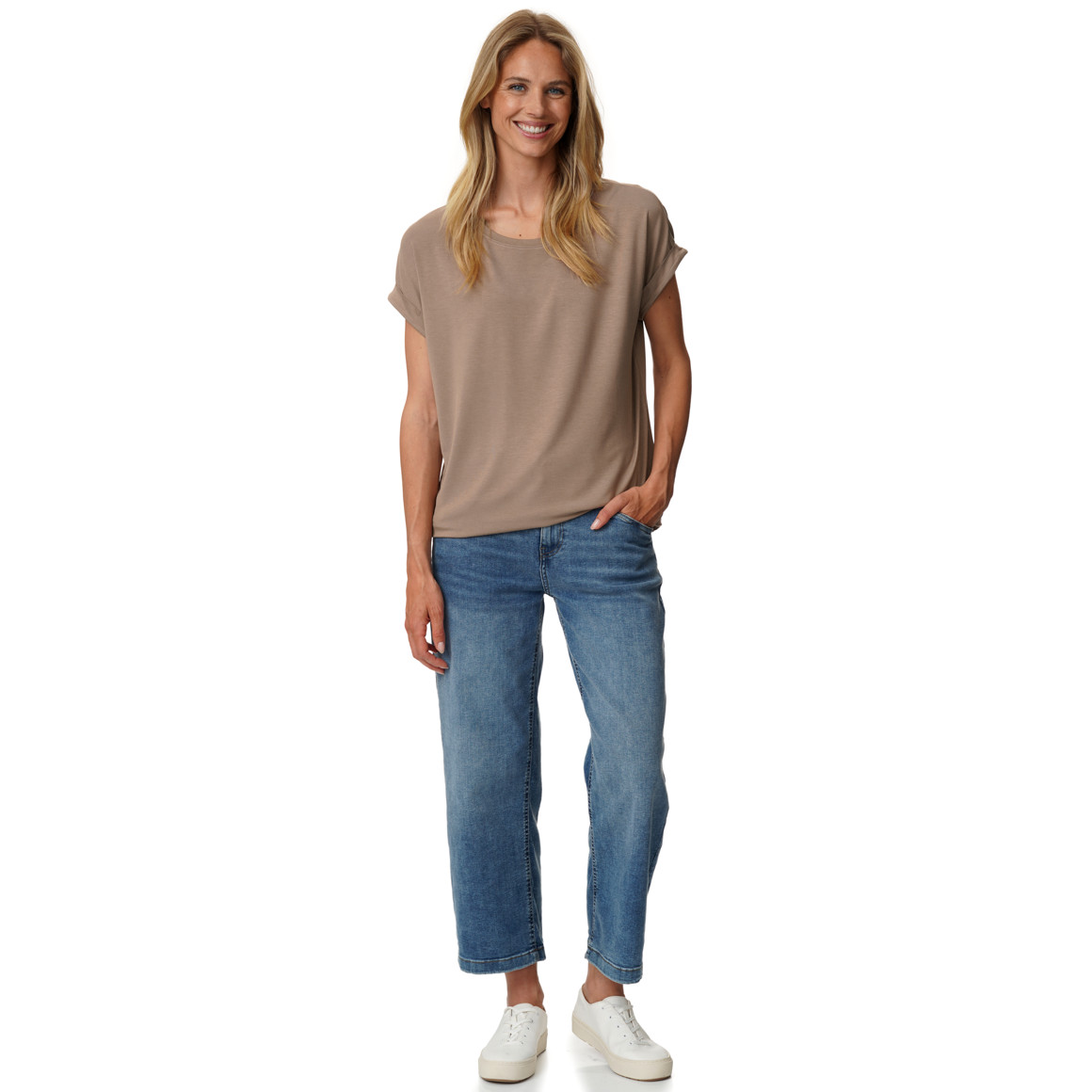 Dames-T-shirt met vaste turn-ups
