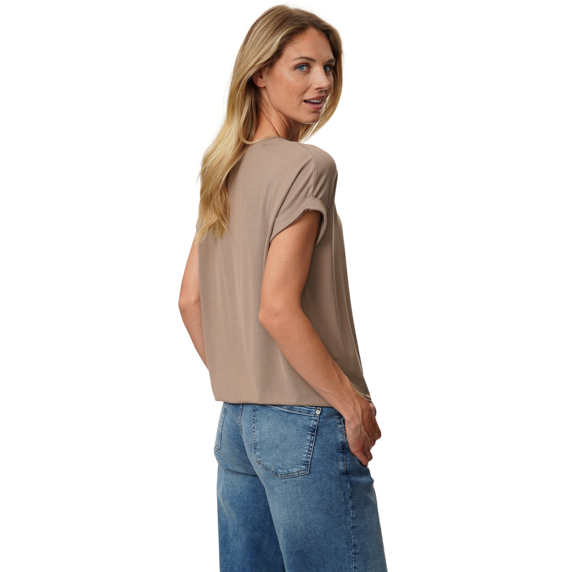 Dames-T-shirt met vaste turn-ups