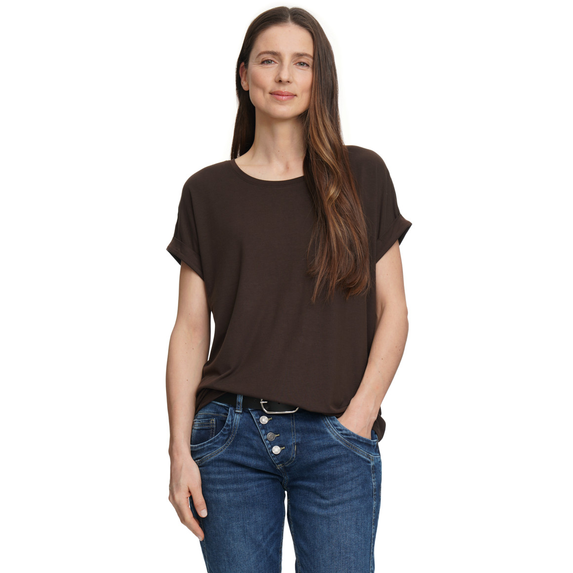 Dames-T-shirt met vaste turn-ups