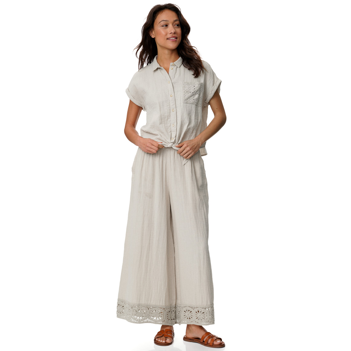 Damen Musselin-Bluse mit Knotendetail