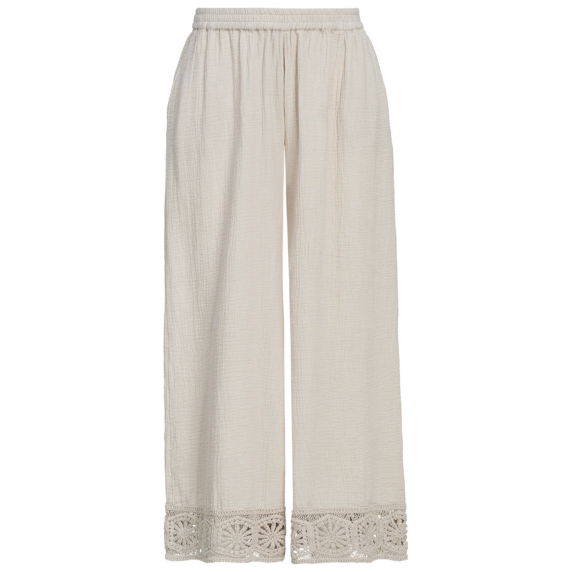 Damen Musselin-Hose mit Häkelsaum