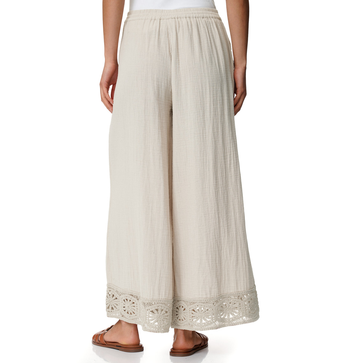 Damen Musselin-Hose mit Häkelsaum