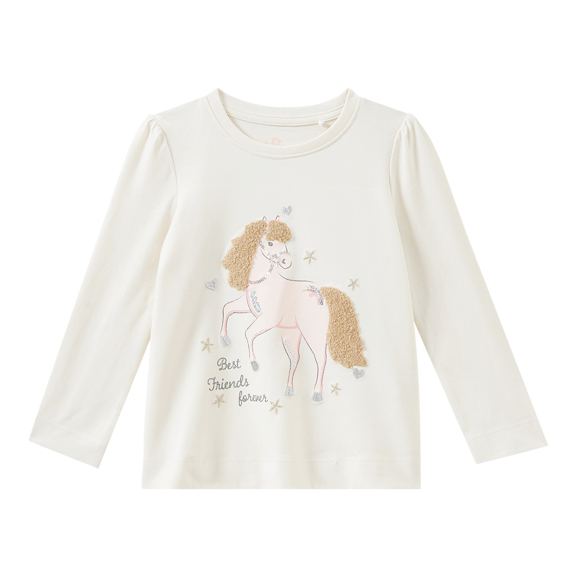 Mädchen Langarmshirt mit Pferde-Applikation