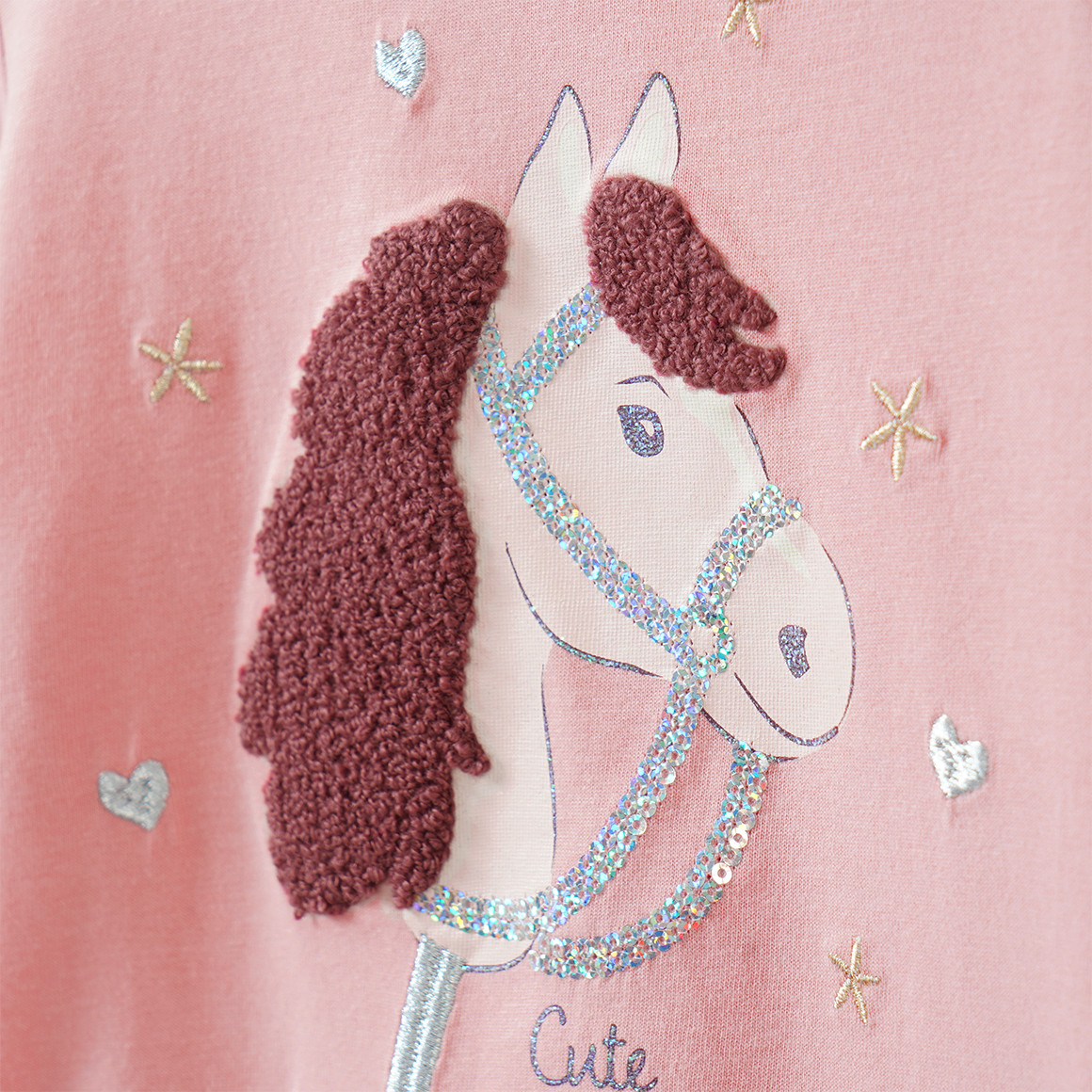 Mädchen Langarmshirt mit Pferde-Applikation