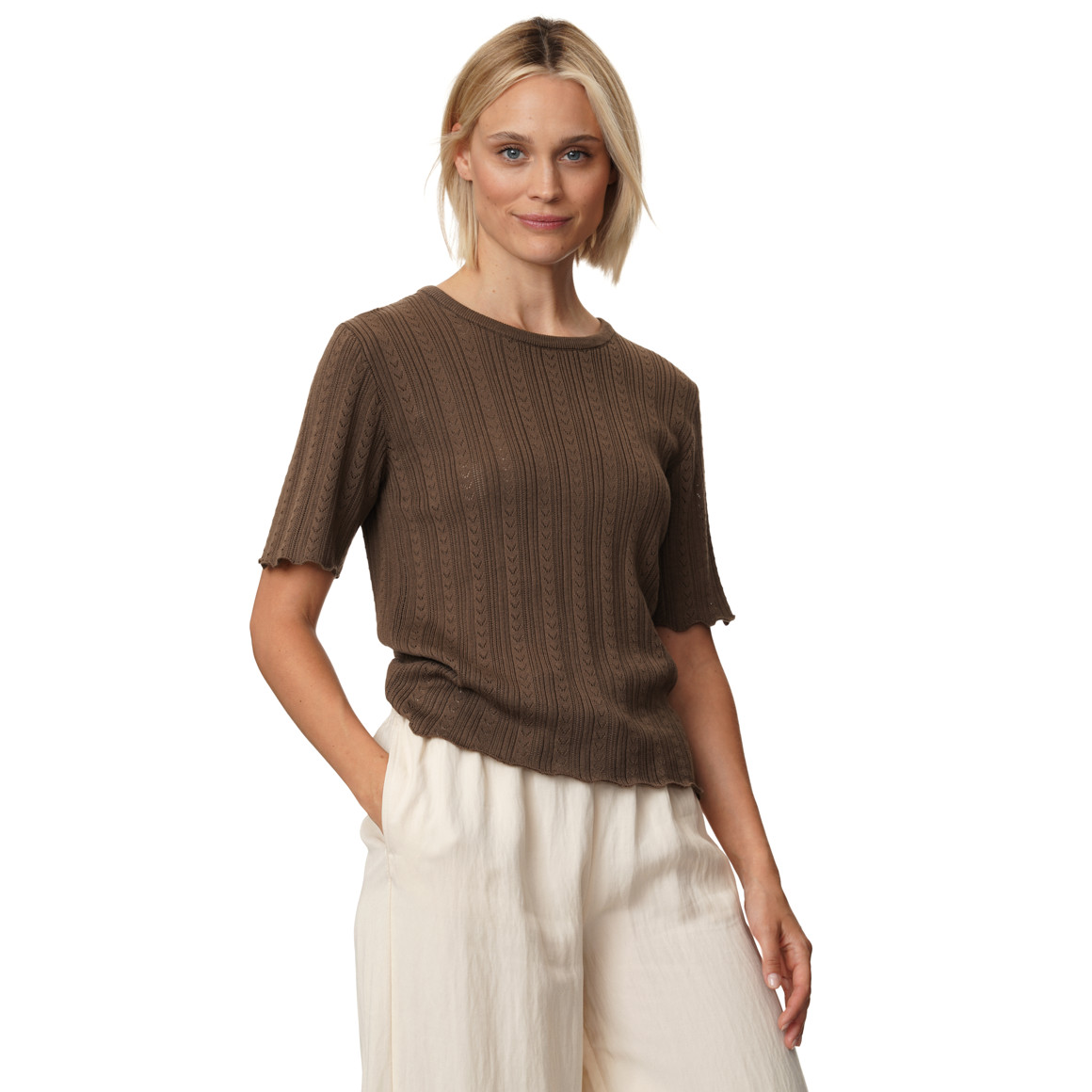 Damen Strickshirt mit Wellenbündchen