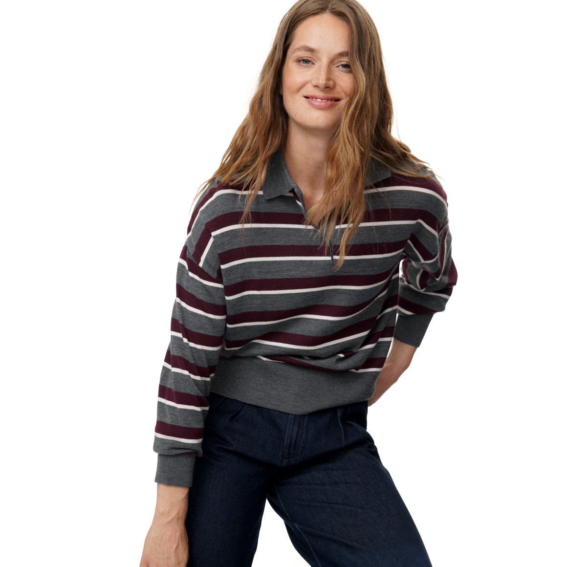 Damen Woll-Strickpullover mit Blockstreifen