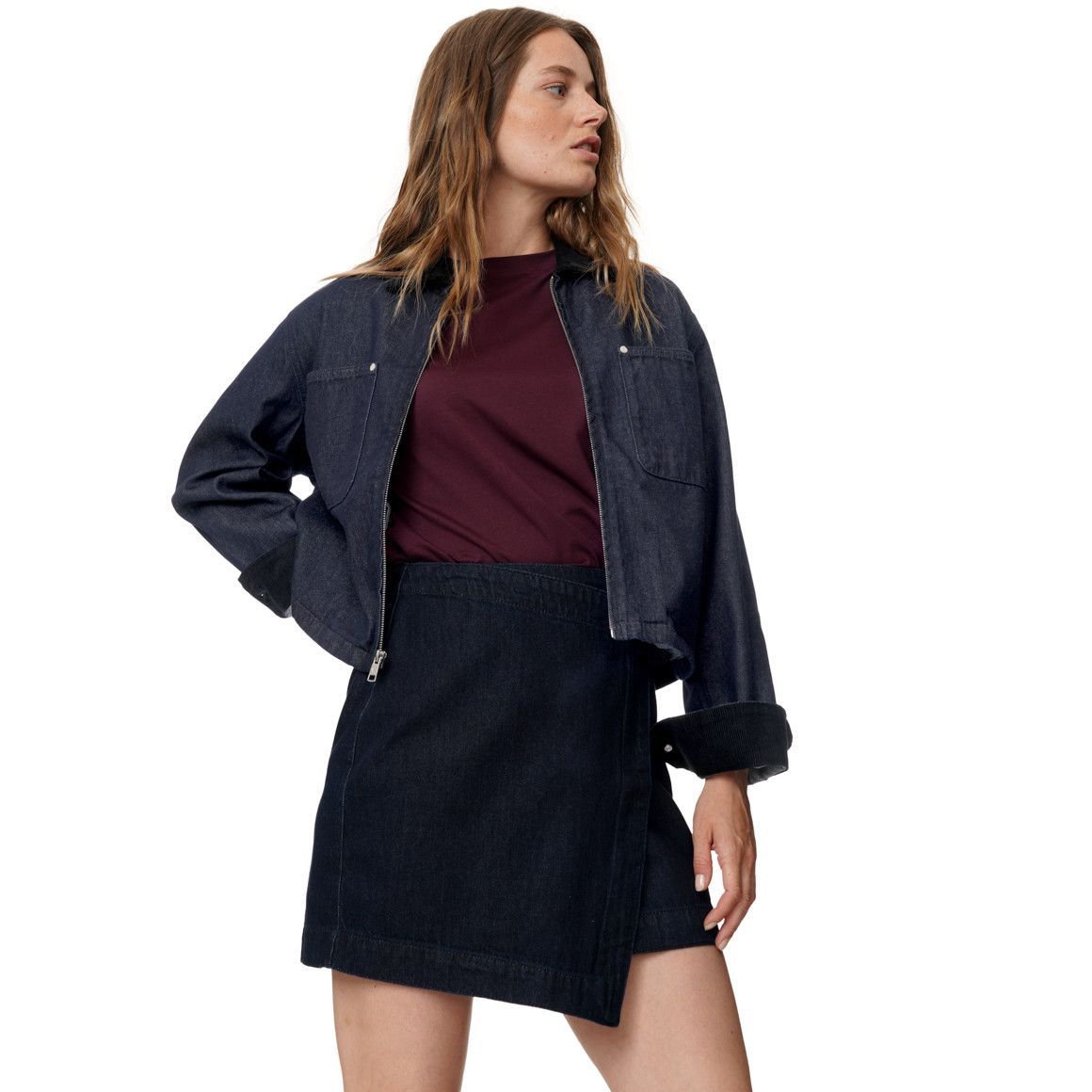 Damen Jeansjacke mit Cord-Kragen