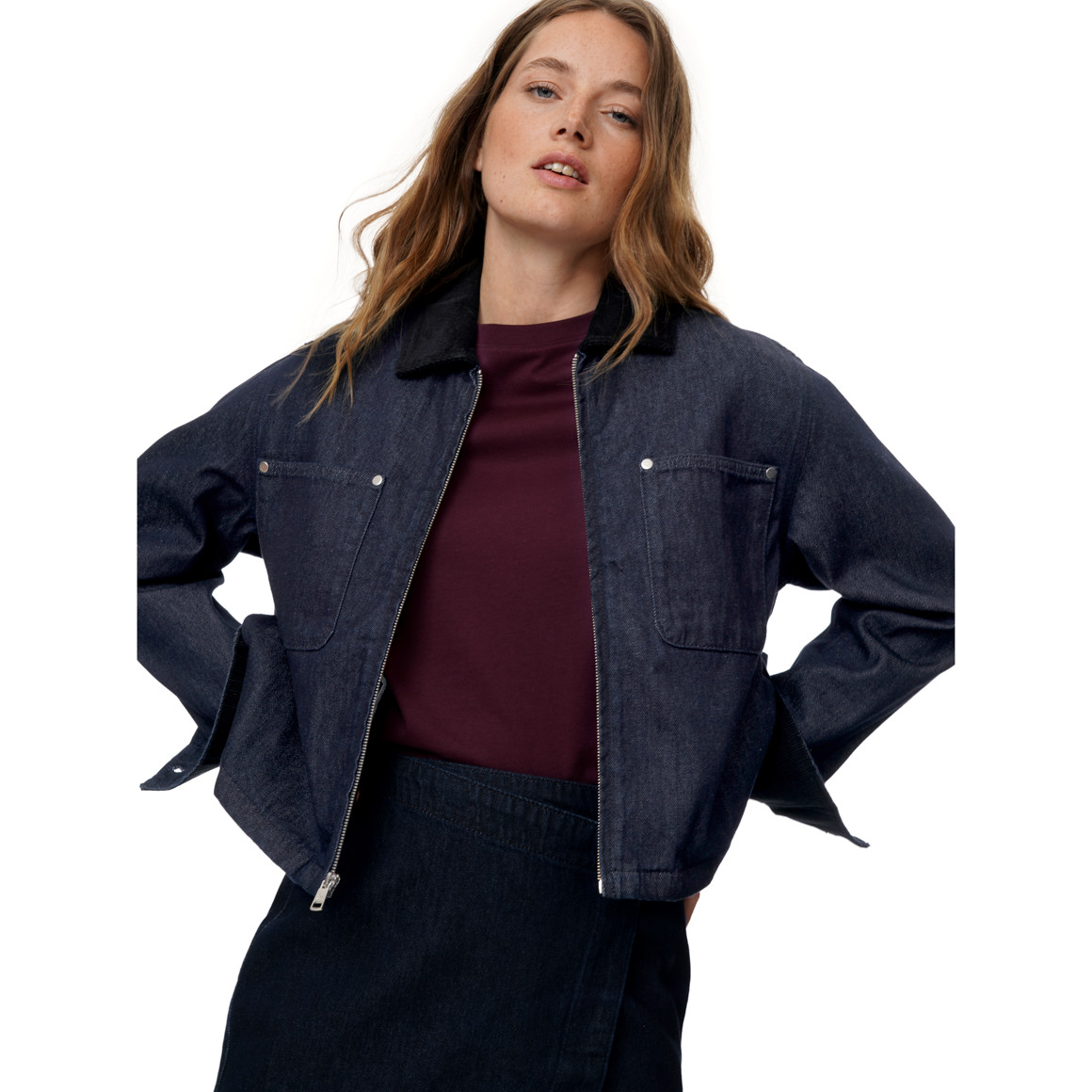 Damen Jeansjacke mit Cord-Kragen